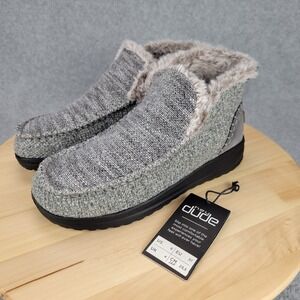 Hey Dude Denny Sleet Grey Marled Knit Faux Fur Lined Ankle Boots Womens 6 NEW